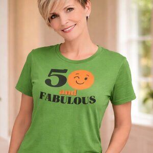 MEDIUM green top. 50 and FABULOUS shirt. 50th birthday. Summer top